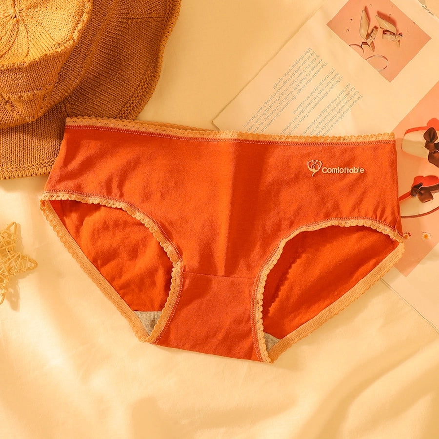 letter solid color breathable mid waist briefs panties