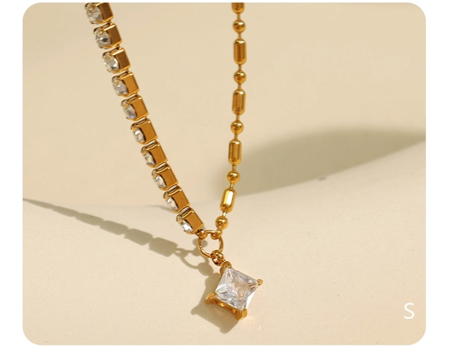 Jewelry Luxurious French Style Cool Style Asymmetrical 304 Stainless Steel Zircon 18K Gold Plated Polishing Plating Inlay Necklace