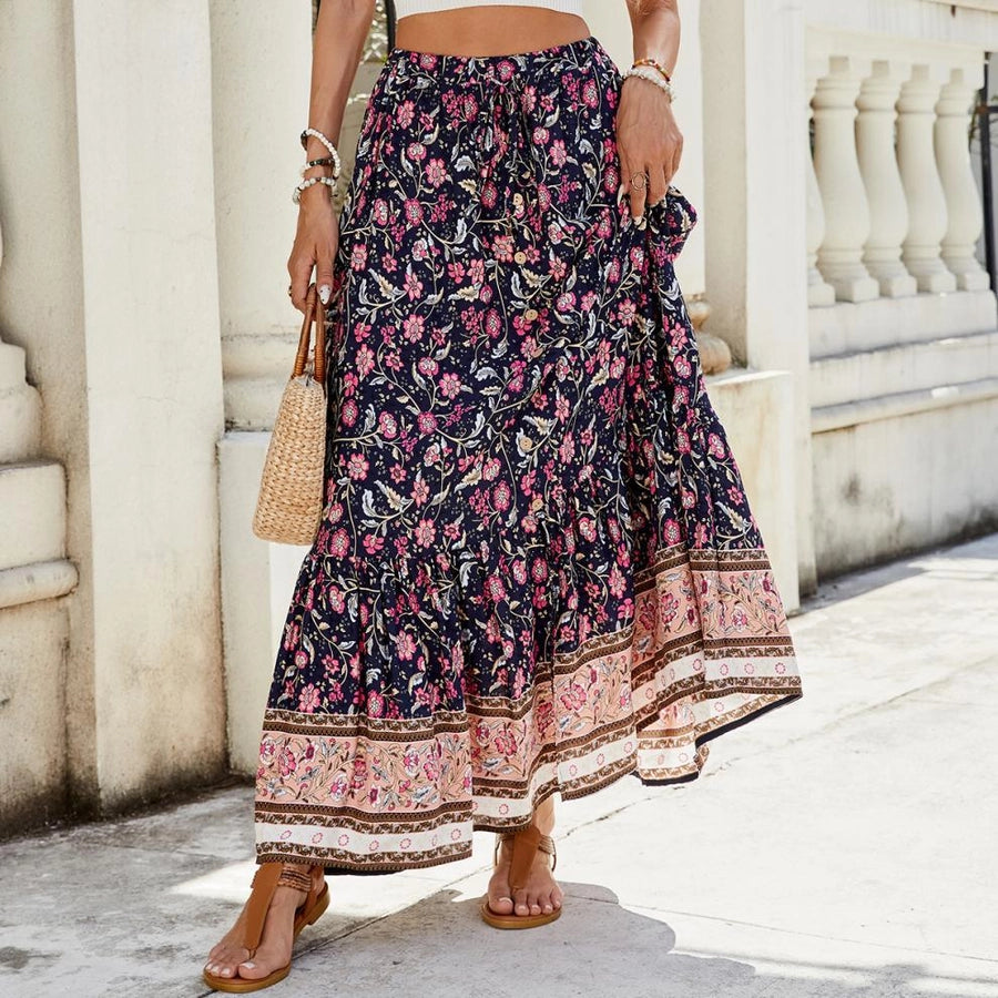 Summer Vacation Printing Polyester Maxi Long Dress Skirts
