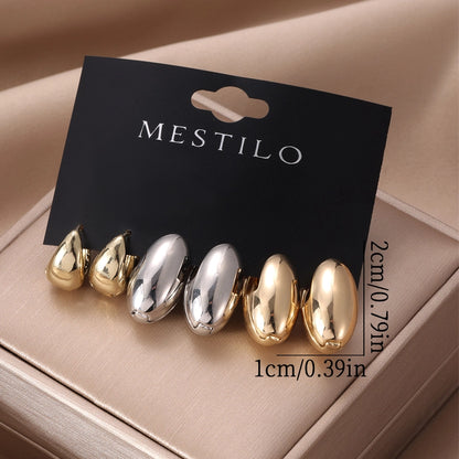 3 Pairs Simple Style Solid Color Alloy Earrings
