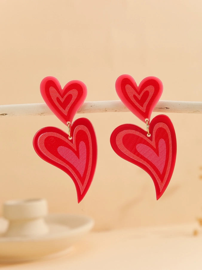 1 Pair Cute Exaggerated Double Heart Heart Shape Asymmetrical Irregular Handmade Arylic Drop Earrings
