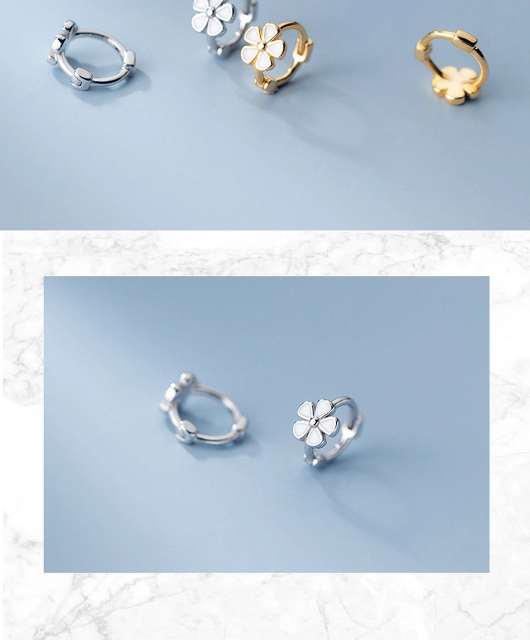 Drop Glue white flower ear buckle women's ear ring s925 sterling silver pin earrings temperament  ear jewelry High sense niche