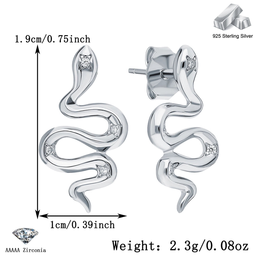 White Gold Plated Sterling Silver Zircon Animal Snake Earrings