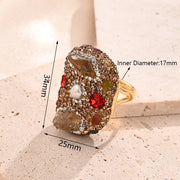 Double Citrine Single Pearl & Gravel Ring (Gold)