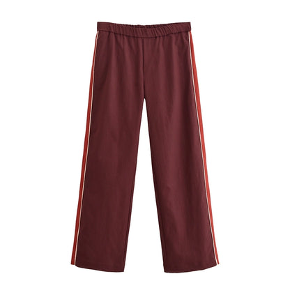 Daily Women's Casual Stripe Spandex Polyester Zipper Pants Sets Pants Sets
