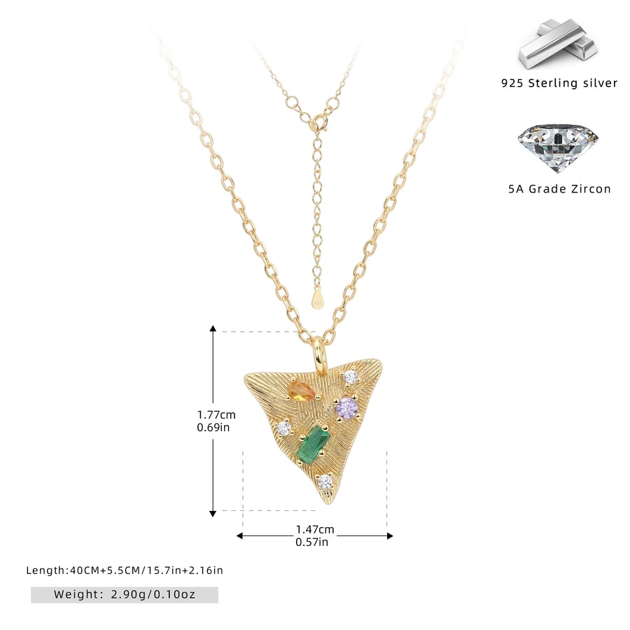 925 Sterling Silver Rack Plated Plated Long-Lasting Plated Zircon cable chain Inlay Triangle Pendant Necklace