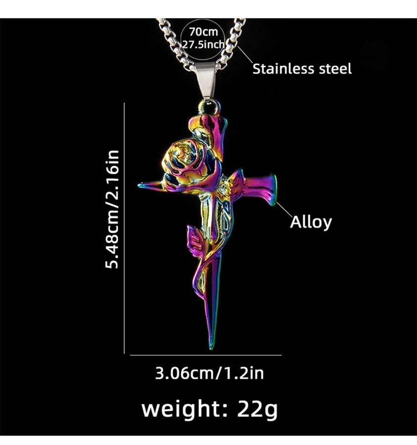 Hip-Hop Cross Rose Alloy Unisex Pendant Necklace