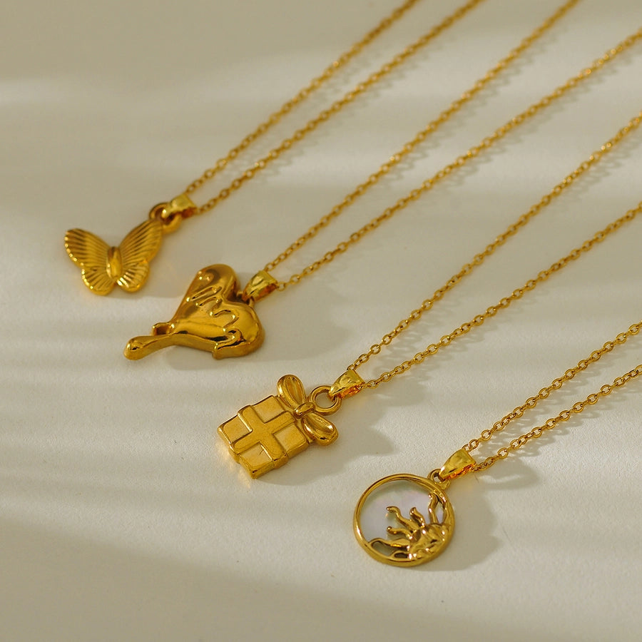 Jewelry Elegant Glam Luxurious Heart Shape Butterfly 304 Stainless Steel Necklace