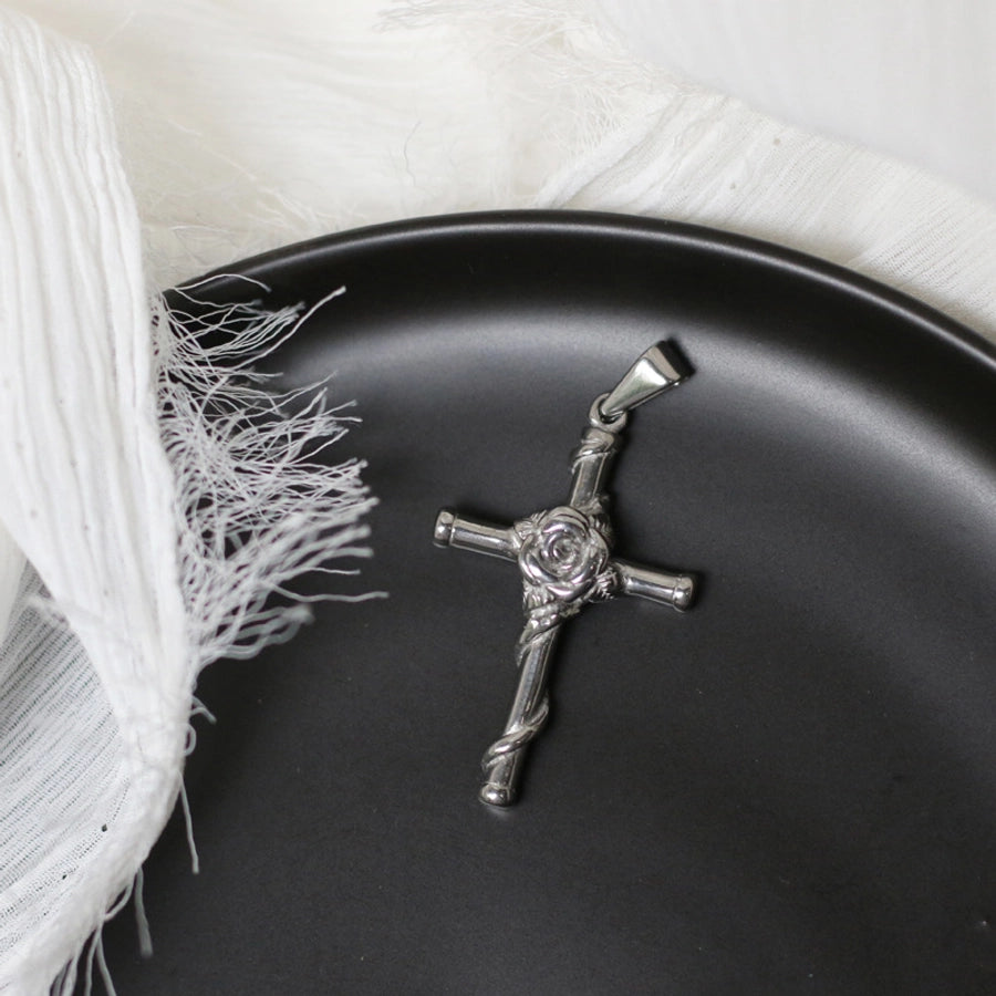 1 Piece Titanium Steel Cross Moon Fish Tail Pendant