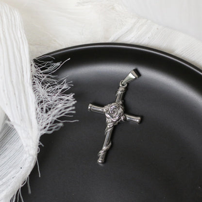 1 Piece Titanium Steel Cross Moon Fish Tail Pendant