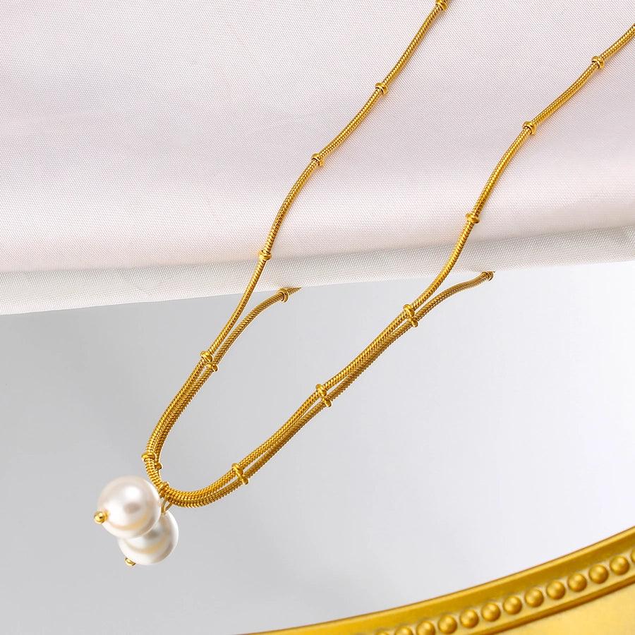 Jewelry IG Style Simple Style Round 304 Stainless Steel Pearl 18K Gold Plated Plating Inlay Pendant Necklace