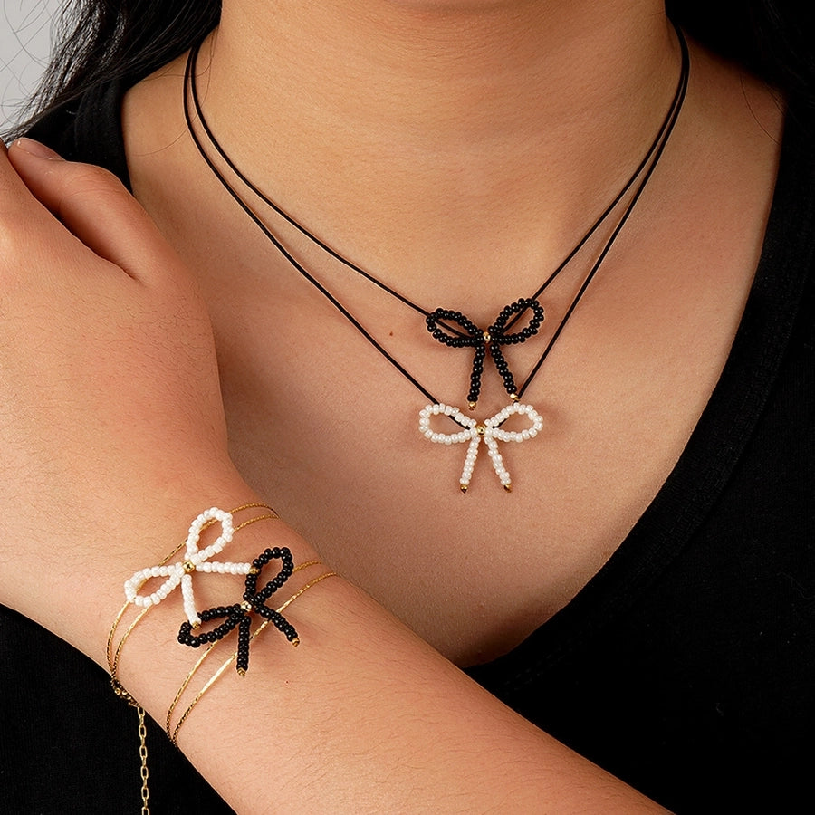 IG Style Casual Bow Knot Seed Bead rope Woven Chain Pendant Necklaces
