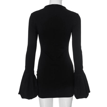 Women's Hip skirt Streetwear Round Neck Popover Long Sleeve Solid Color Above Knee Holiday Travel