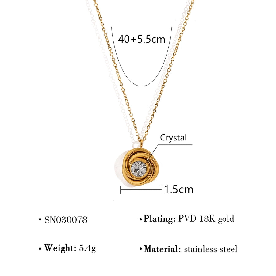 Jewelry IG Style Vacation French Style Round 304 Stainless Steel Artificial Pearls Zircon 18K Gold Plated Pendant Necklace