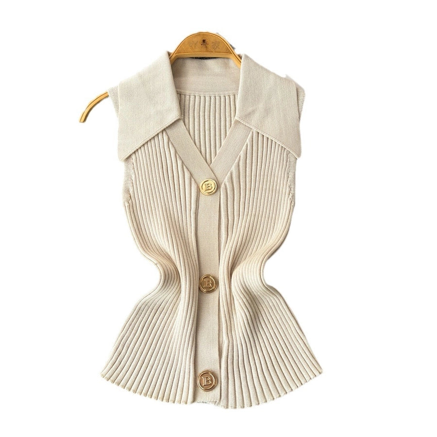 Women's Sweater Sleeveless Sweaters & Cardigans Knitted Elegant Stripe