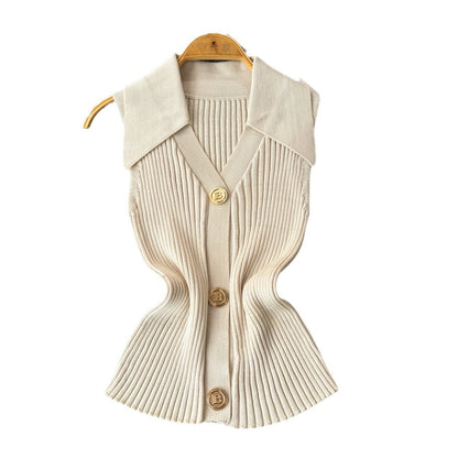Women's Sweater Sleeveless Sweaters & Cardigans Knitted Elegant Stripe