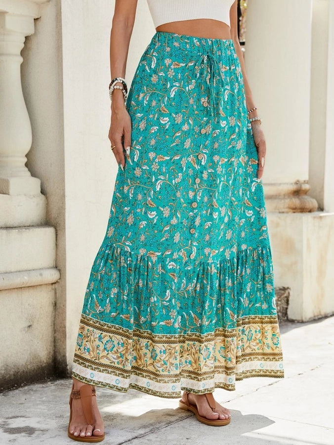 Summer Vacation Printing Polyester Maxi Long Dress Skirts