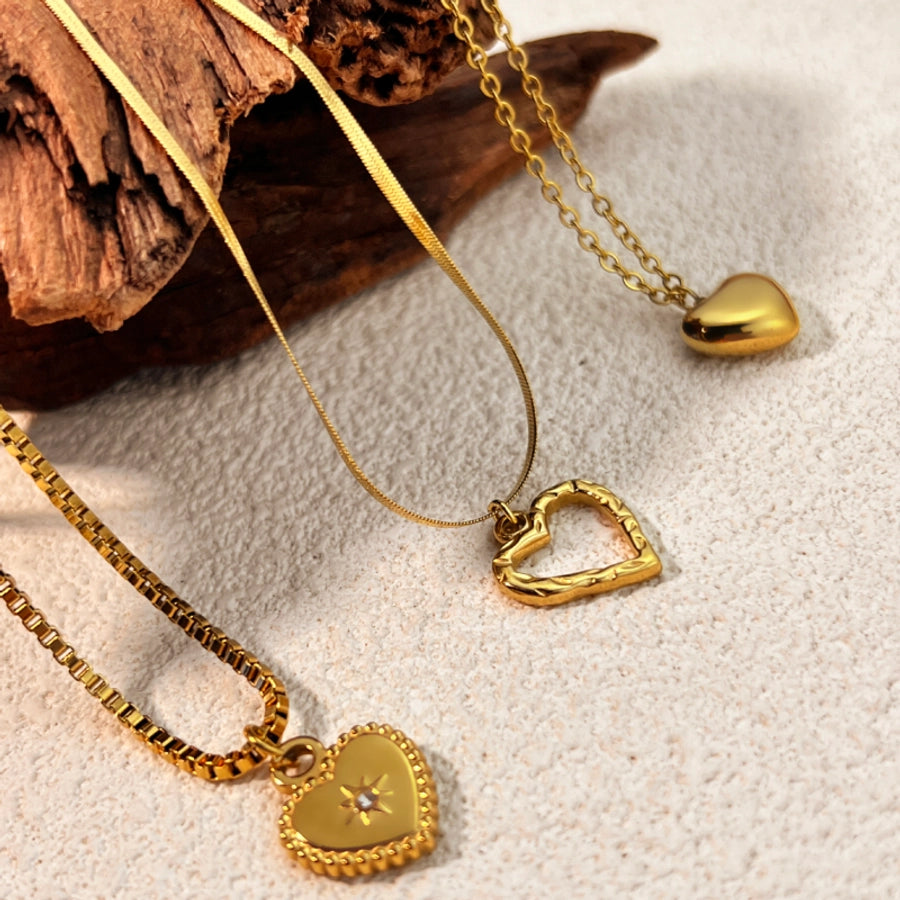 Jewelry Casual Elegant Heart Shape 304 Stainless Steel 18K Gold Plated Plating Pendant Necklace