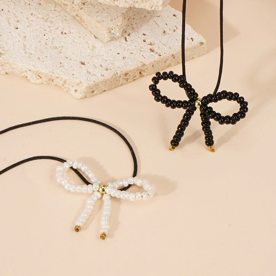 IG Style Casual Bow Knot Seed Bead rope Woven Chain Pendant Necklaces