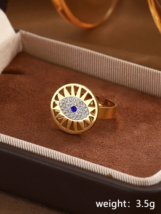 Jewelry Classical Exaggerated Simple Style Devil's Eye Oval Watermelon 316L Stainless Steel  Resin Adjustable Ring