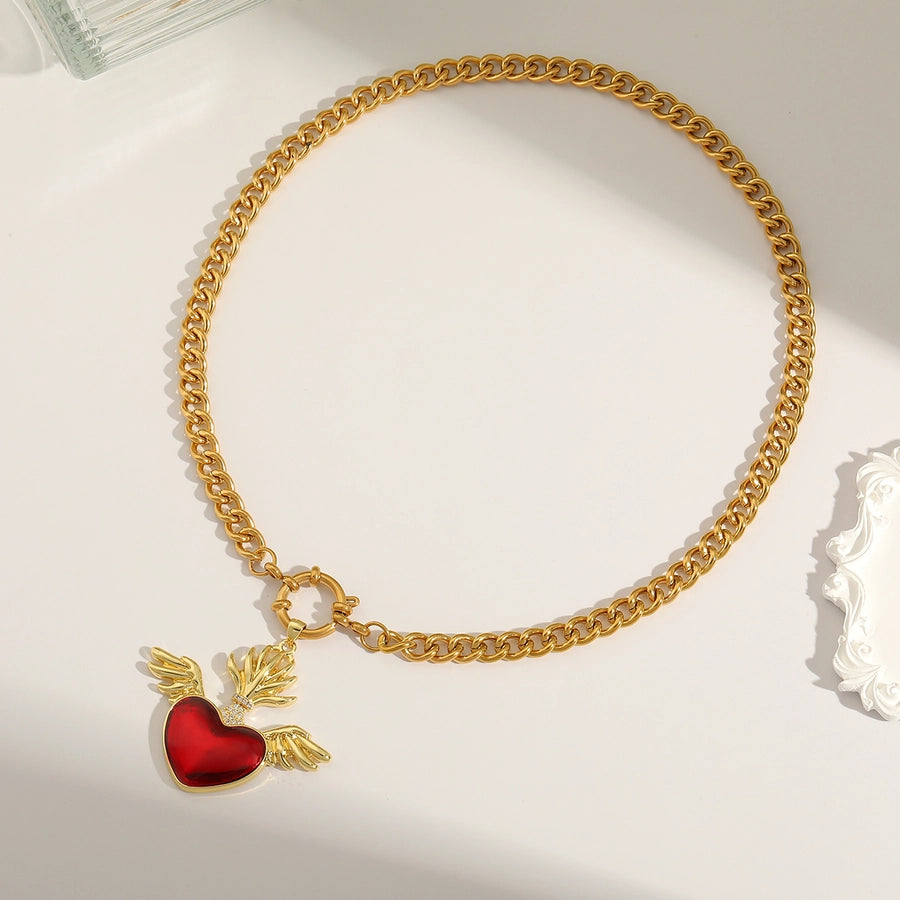 1 Piece 42.4MM Hole 1~1.9mm Copper 18K Gold Plated Heart Shape Polished Pendant Chain Jewelry Accessories