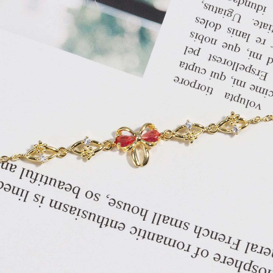 Jewelry Cute Sweet Simple Style Bow Knot Copper Zircon 18K Gold Plated White Gold Plated Bracelets