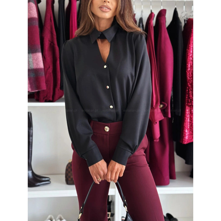 Blouse Long Sleeve Blouses Button Streetwear Solid Color