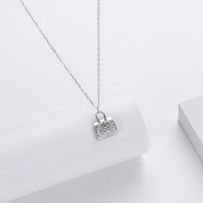 925 Sterling Silver Rack Plated Plated Long-Lasting Plated Zircon cable chain Inlay Bag Pendant Necklace