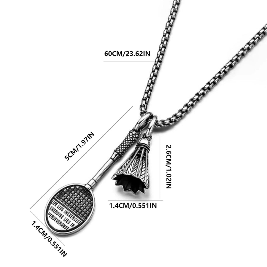 1Pc Men's Sports Badminton, Badminton Racket Alloy Pendant Stainless Steel Necklace Trend Vitality Sports Wear Match Play Travel