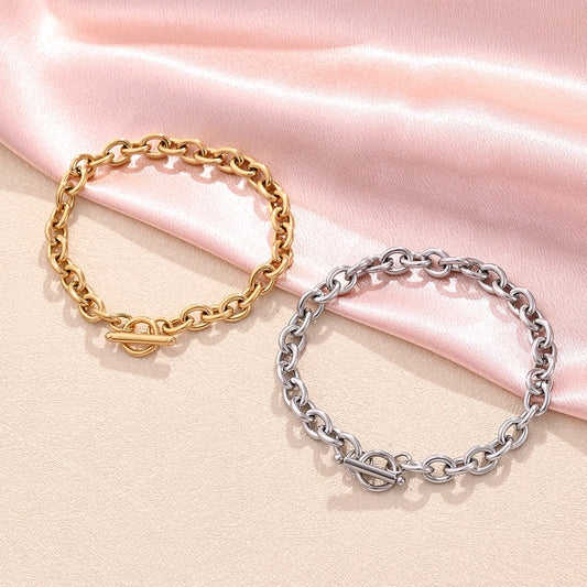 Hip-Hop Simple Style Streetwear Simple Solid Color 304 Stainless Steel 18K Gold Plated cable chain Bracelets In Bulk Stainless Steel Bracelets