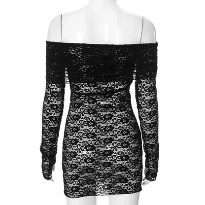 Women's Hip skirt Sexy Boat Neck Long Sleeve Solid Color Above Knee Masquerade