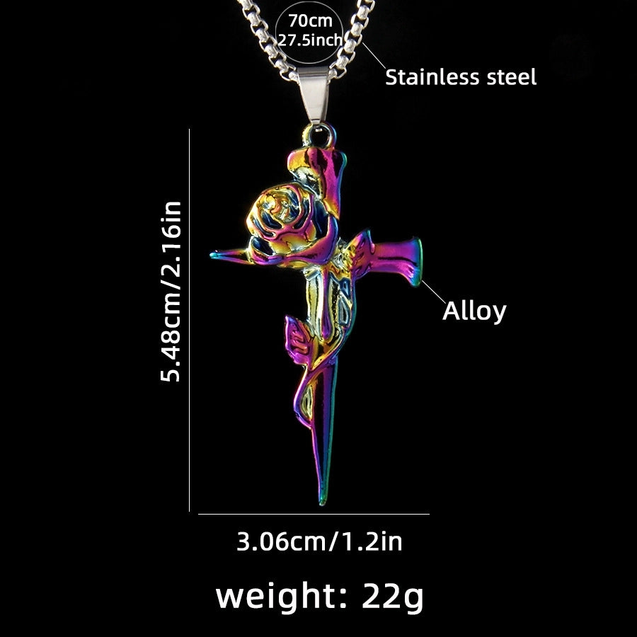 Hip-Hop Cross Rose Alloy Unisex Pendant Necklace