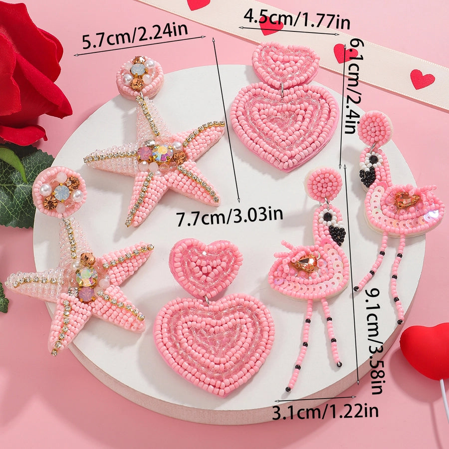 1 Pair Sweet Flamingo Heart Shape Cloth Earrings