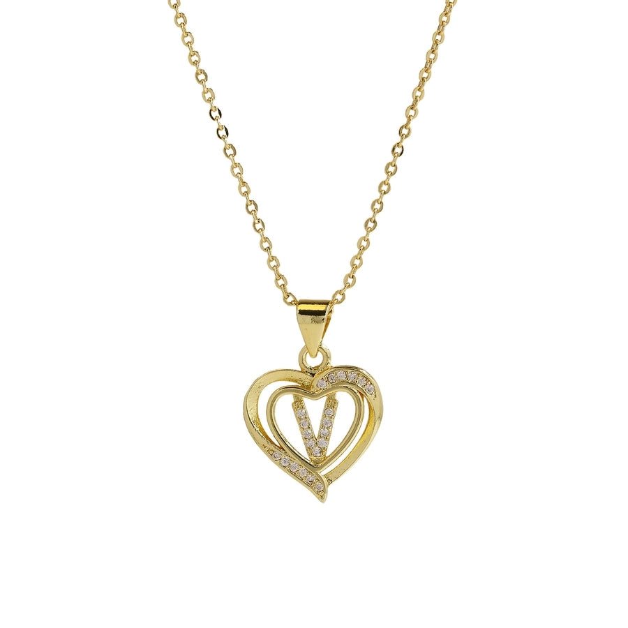 Brass cable chain Plating Letter Heart Shape Pendant Necklace