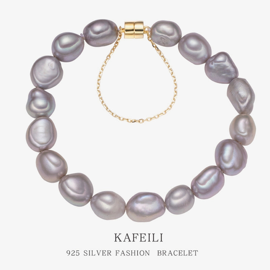 925 Sterling Silver Freshwater Pearl Beaded Chain Bracelets Casual Classic Style
