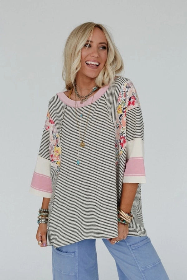 Hoodies & Sweatshirts 3/4 Length Sleeve Casual Streetwear Color Block Stripe