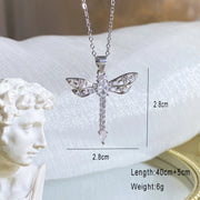 Silver-Micro Inlaid Zircon Dragonfly Necklace