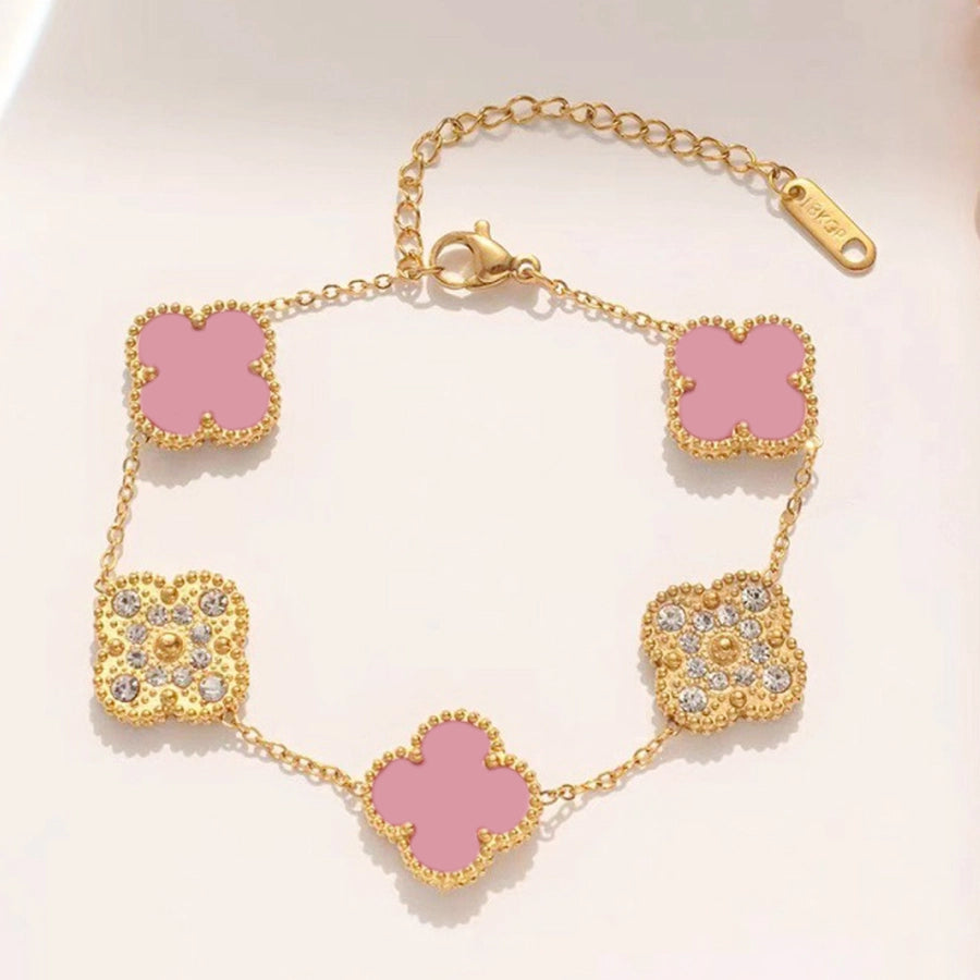 Elegant Four Leaf Clover 304 Stainless Steel 18K Gold Plated Rhinestones Shell cable chain Bracelets In Bulk Stainless Steel Bracelets