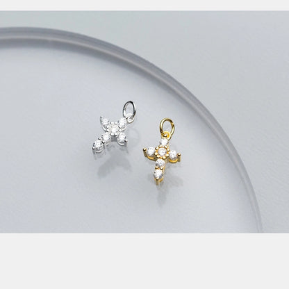 S925 Silver Plated Inlaid Zircon Fresh Cross Pendant Handmade DIY Ornament Accessories  Q0159