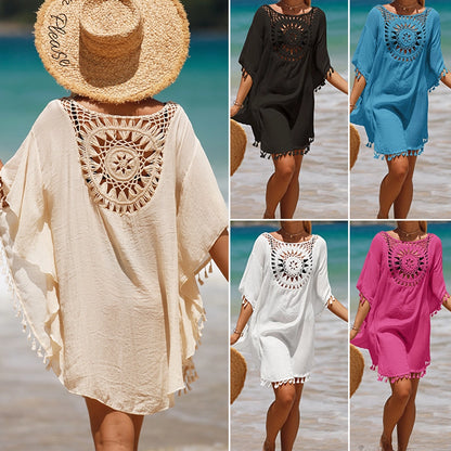 women's fashion solid color hollow out cover ups