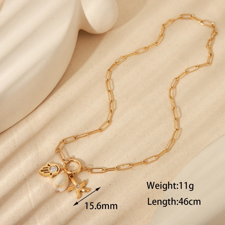 Jewelry Vacation Simple Style Commute Starfish Solid Color 304 Stainless Steel Resin 18K Gold Plated Inlay Pendant Necklace