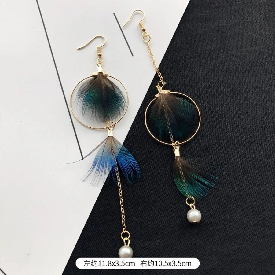 1 Pair Vintage Style Geometric Tassel Alloy Feather Drop Earrings