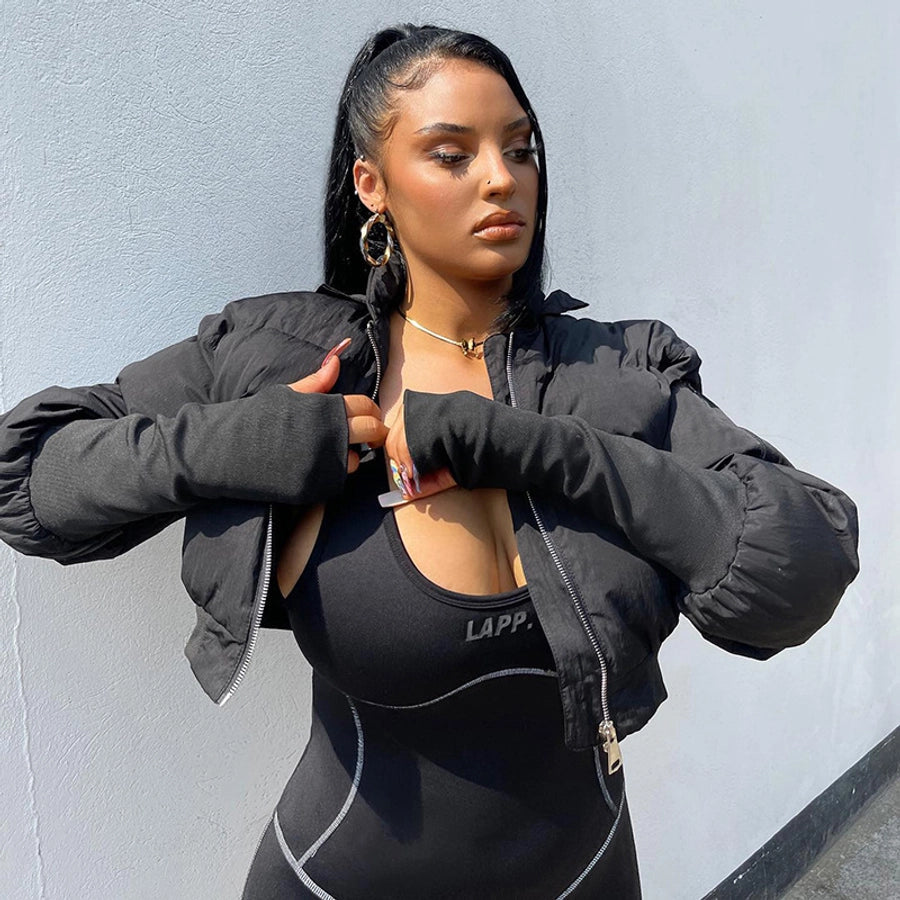 Women's Streetwear Solid Color Zipper Coat cotton clothes