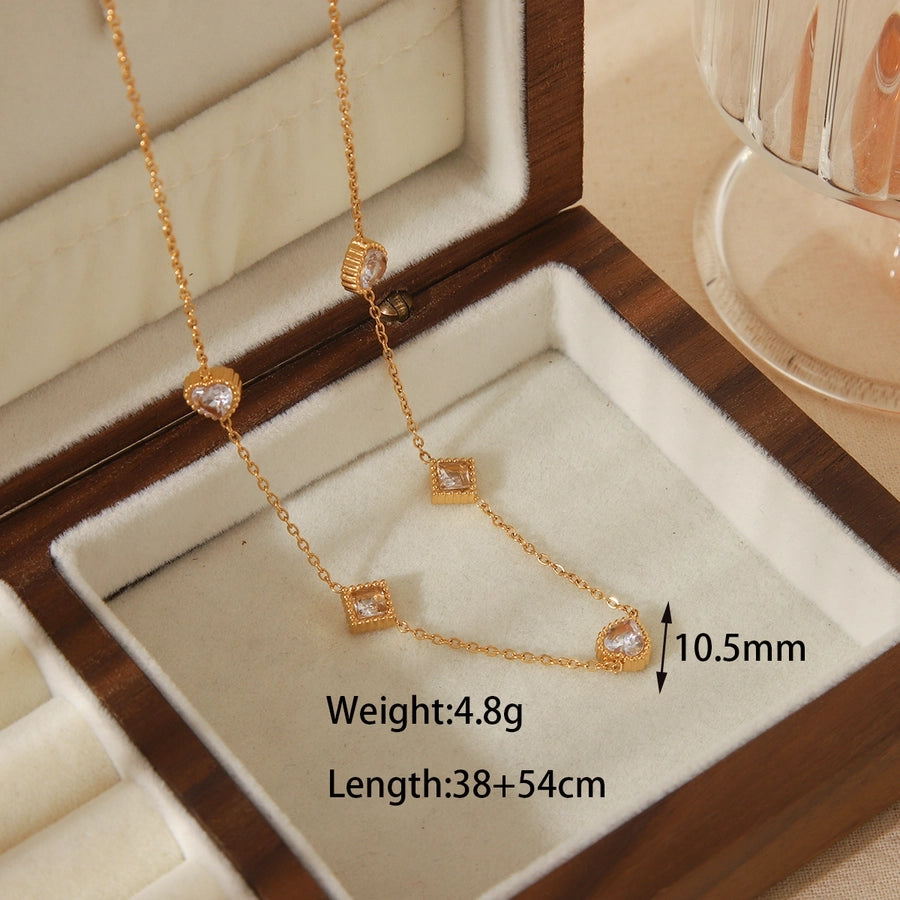 Jewelry Simple Style Commute Geometric Heart Shape Solid Color 304 Stainless Steel Zircon 18K Gold Plated Inlay Jewelry Set