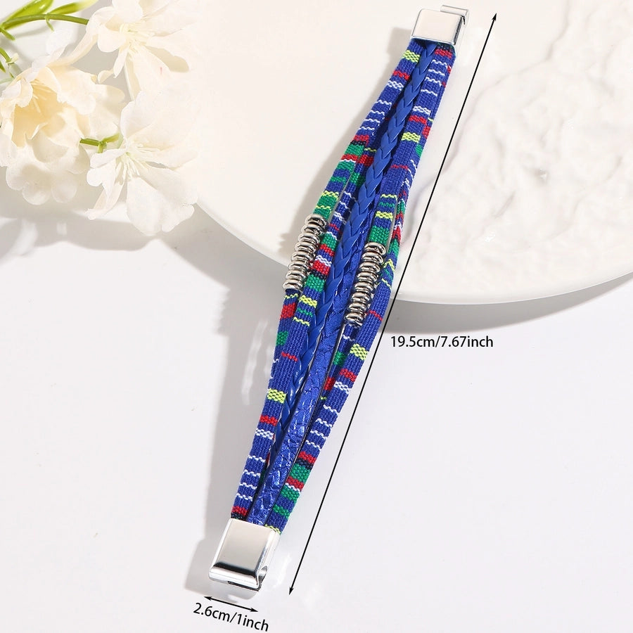 Ethnic Style Bohemian Tropical Colorful Rainbow Pu Leather Alloy Woven Chain Wrap Bracelets