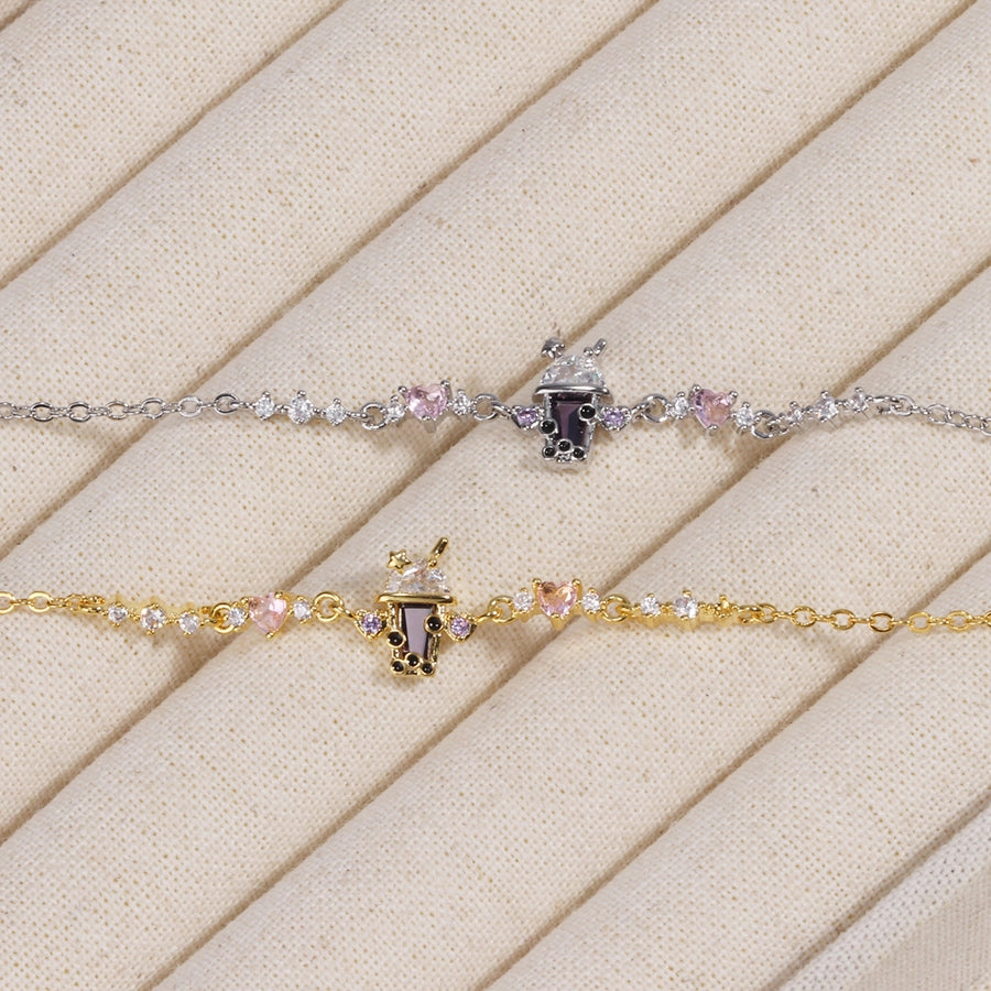 Jewelry Cute Sweet Simple Style Drink Copper Zircon 18K Gold Plated White Gold Plated Bracelets