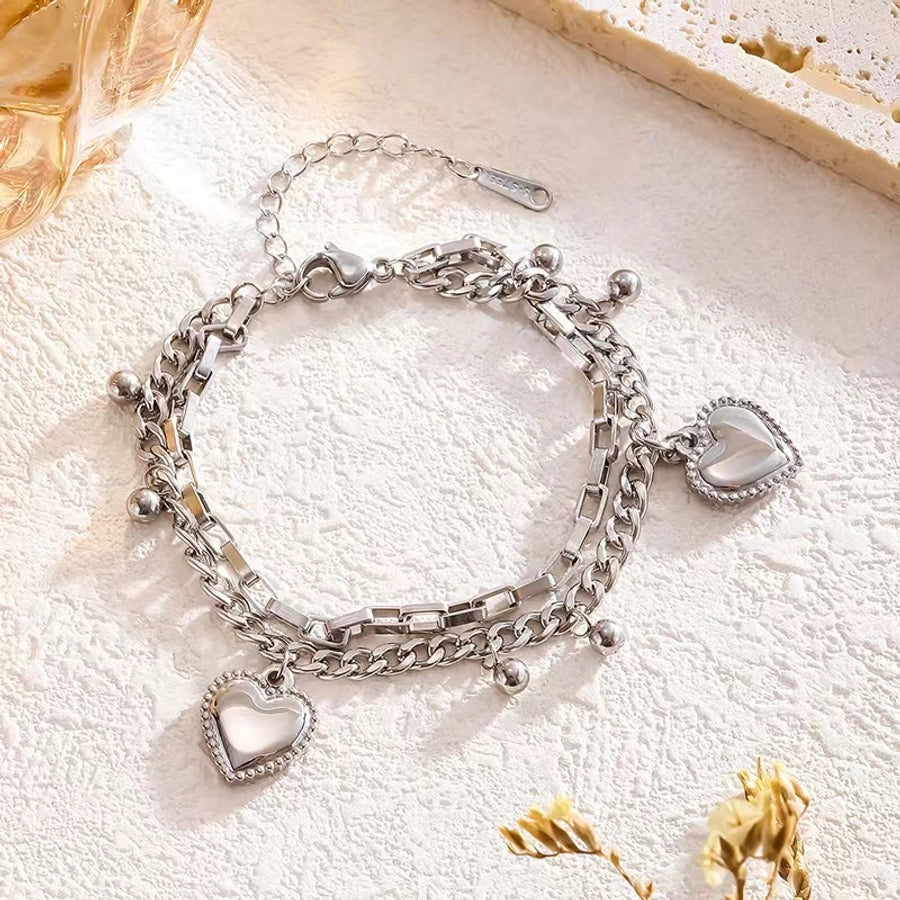 Modern Style Classic Style Heart Shape Titanium Steel 18K Gold Plated Paperclip Chain Bracelets In Bulk Stainless Steel Bracelets