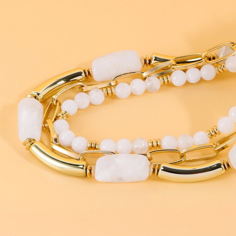 Retro Geometric Arylic Alloy Beaded Chain Paperclip Chain Layered Necklaces