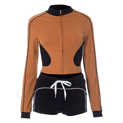 Daily Women's Streetwear Contrast Collar Spandex Polyester Twilled Satin Shorts Sets Shorts Sets
