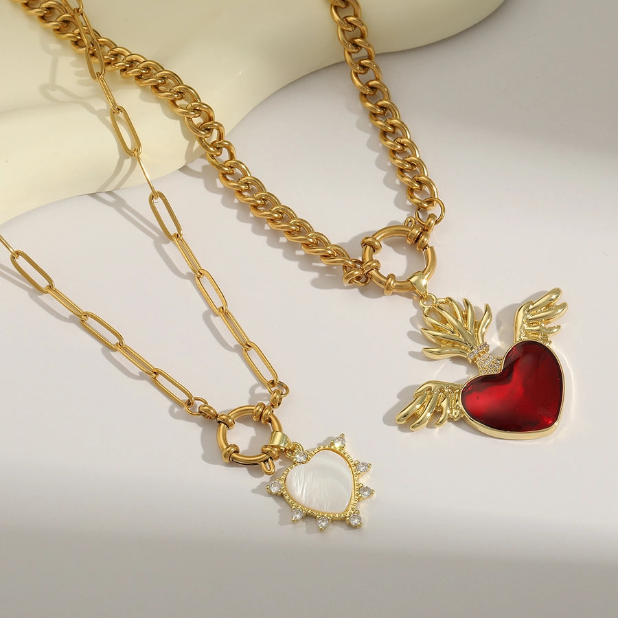 1 Piece 42.4MM Hole 1~1.9mm Copper 18K Gold Plated Heart Shape Polished Pendant Chain Jewelry Accessories